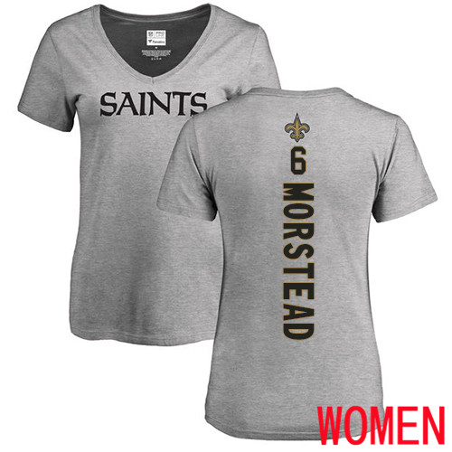 New Orleans Saints Ash Women Thomas Morstead Backer V Neck NFL Football #6 T Shirt->women nfl jersey->Women Jersey
